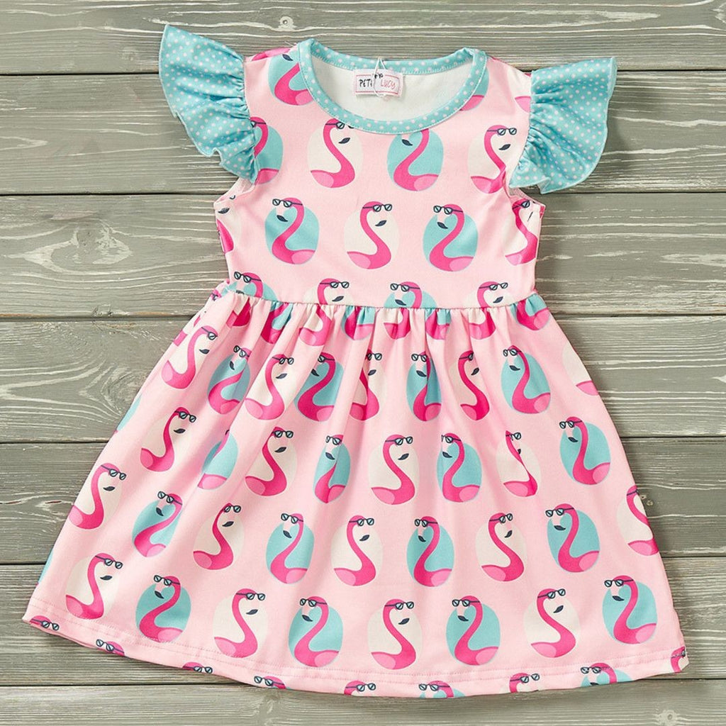 blue dress for baby girl Flamingo Theme Dress For Baby with detachable trail – Kulreeti® main image 1