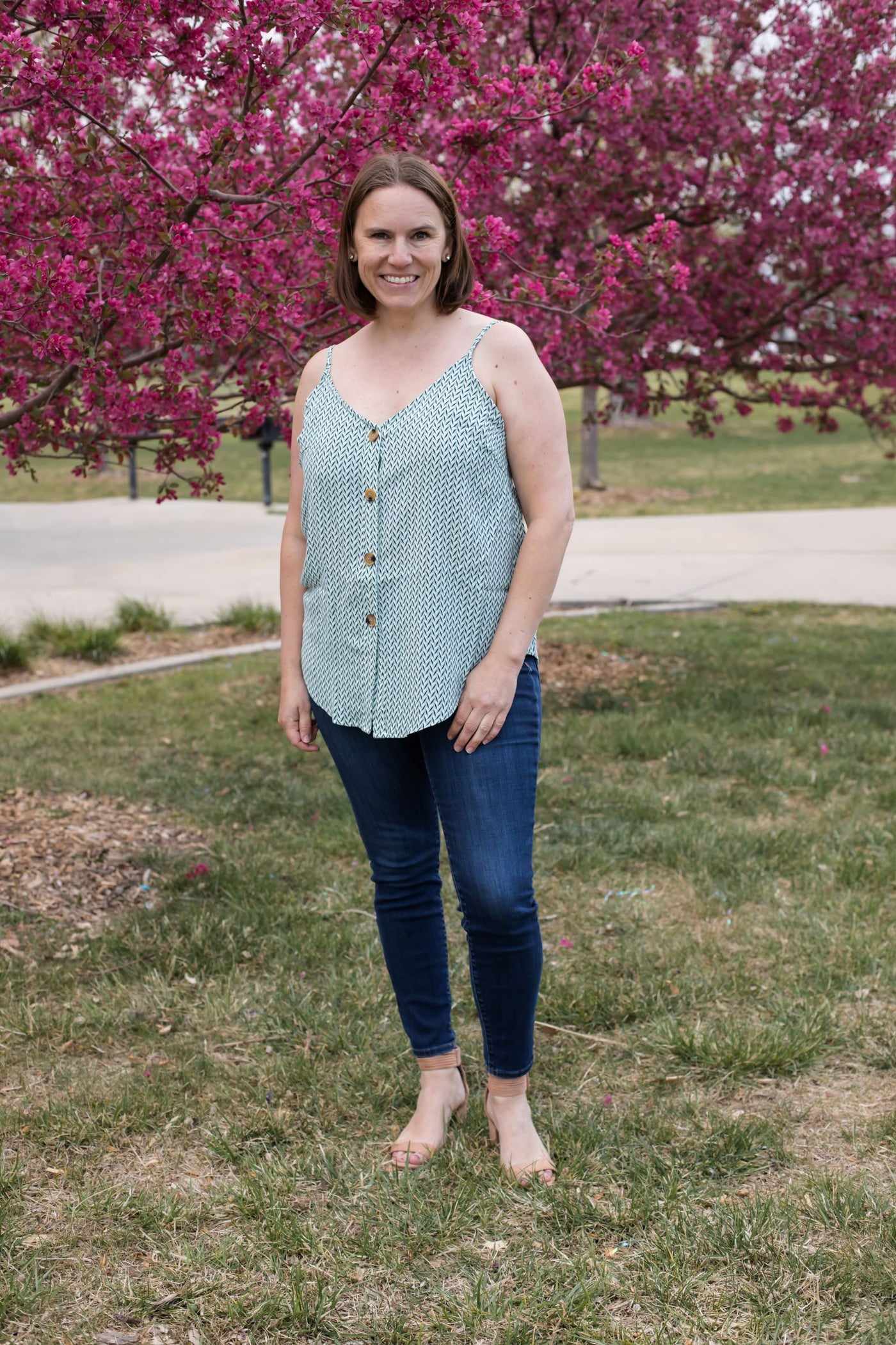 Women's Mixed Chevron Print Buttoned Cami-Shirts & Tops-Hayden LA-Stella Violet Boutique in Arvada, Colorado
