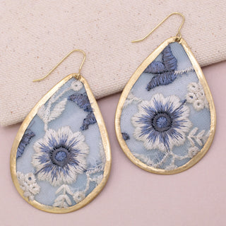 Light Blue Floral Embroidered Earrings-Earrings-Zad-Stella Violet Boutique in Arvada, Colorado