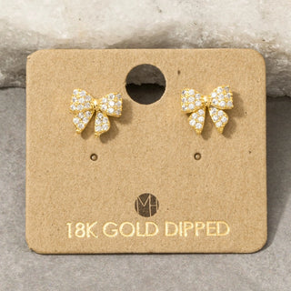 CZ Pave Bow Ribbon Stud Earrings-Earrings-Fame Accessories-Stella Violet Boutique in Arvada, Colorado