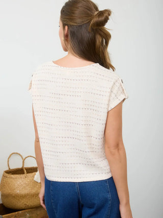Multi Color Stitch Split Neck Knit Top-Shirts & Tops-Blu Pepper-Stella Violet Boutique in Arvada, Colorado