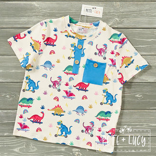 Dino Party Boy's Top-Top-Pete & Lucy-Stella Violet Boutique in Arvada, Colorado