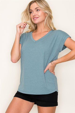 V-Neck Pointelle Tee-Shirts & Tops-Staccato-Stella Violet Boutique in Arvada, Colorado