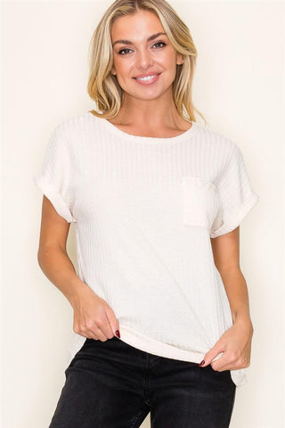 Lace Trimmed Pocket Pointelle Tee-Shirts & Tops-Staccato-Stella Violet Boutique in Arvada, Colorado