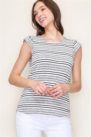 Ruffle Sleeve Striped Knit Blouse-Shirts & Tops-Staccato-Stella Violet Boutique in Arvada, Colorado