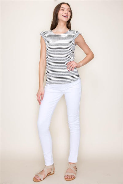 Ruffle Sleeve Striped Knit Blouse-Shirts & Tops-Staccato-Stella Violet Boutique in Arvada, Colorado
