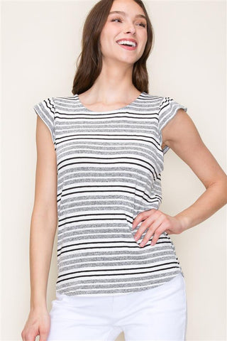 Ruffle Sleeve Striped Knit Blouse-Shirts & Tops-Staccato-Stella Violet Boutique in Arvada, Colorado