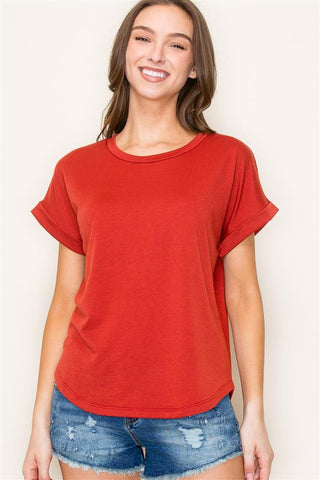 Crew Neck Roll Up Sleeve Tee-Shirts & Tops-Staccato-Stella Violet Boutique in Arvada, Colorado