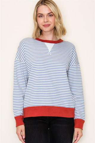 Coastal Stripe Pullover-Shirts & Tops-Blu Pepper-Stella Violet Boutique in Arvada, Colorado