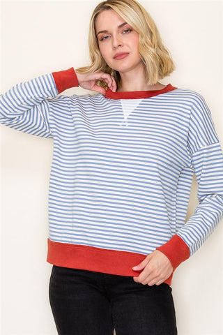 Coastal Stripe Pullover-Shirts & Tops-Blu Pepper-Stella Violet Boutique in Arvada, Colorado