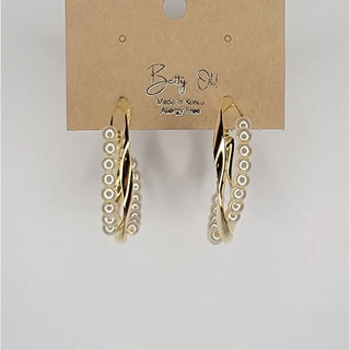 Pearl Criss Cross Gold Hoop Earrings-Earrings-Betty Oh-Stella Violet Boutique in Arvada, Colorado