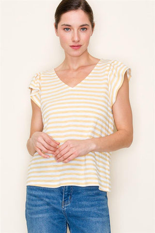 V-Neck Ruffle Sleeve Tee