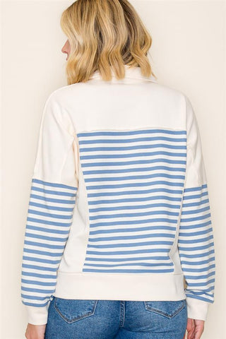 Varsity Stripe V-Neck Sweatshirt-Shirts & Tops-Staccato-Stella Violet Boutique in Arvada, Colorado