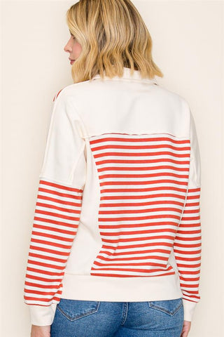 Varsity Stripe V-Neck Sweatshirt-Shirts & Tops-Staccato-Stella Violet Boutique in Arvada, Colorado