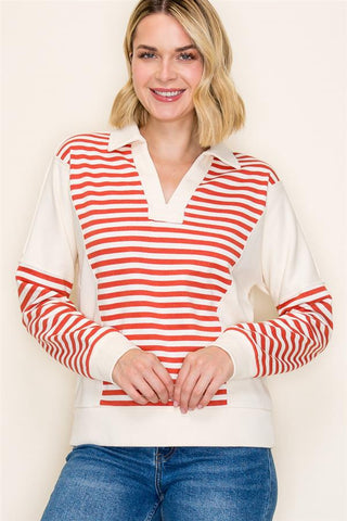 Varsity Stripe V-Neck Sweatshirt-Shirts & Tops-Staccato-Stella Violet Boutique in Arvada, Colorado