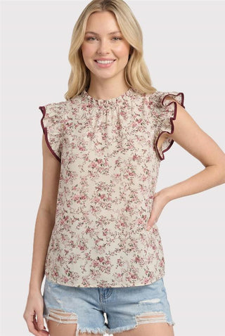 Blush Garden Flutter Top-Blouses-Staccato-Stella Violet Boutique in Arvada, Colorado