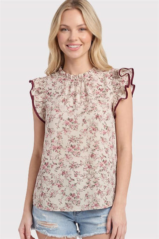 Blush Garden Flutter Top-Blouses-Staccato-Stella Violet Boutique in Arvada, Colorado