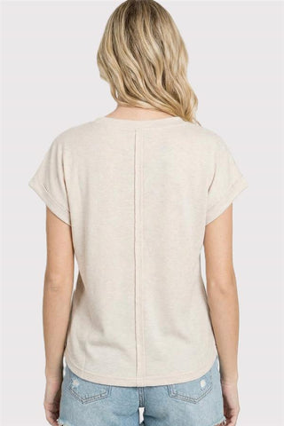 Oatmeal Textured V-Neck Tee-Top-Staccato-Stella Violet Boutique in Arvada, Colorado