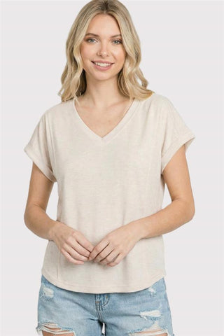 Oatmeal Textured V-Neck Tee-Top-Staccato-Stella Violet Boutique in Arvada, Colorado