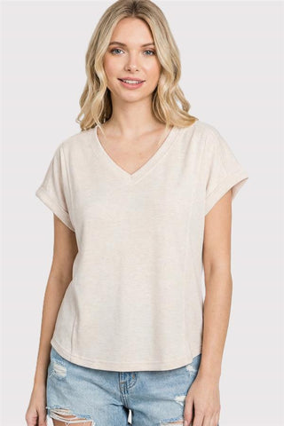 Oatmeal Textured V-Neck Tee-Top-Staccato-Stella Violet Boutique in Arvada, Colorado