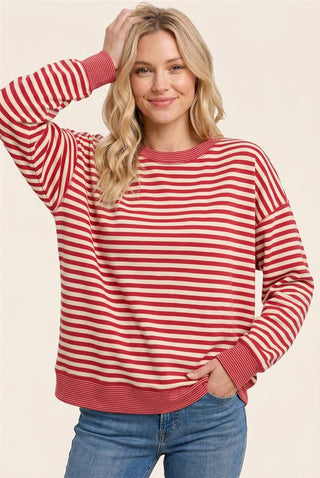 Soft-Touch Mixed Stripe Drop Shoulder Sweatshirt-Apparel & Accessories-Staccato-Stella Violet Boutique in Arvada, Colorado