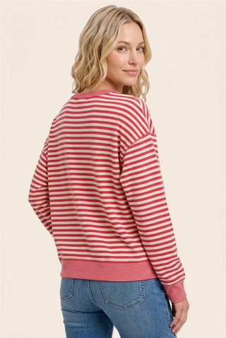Soft-Touch Mixed Stripe Drop Shoulder Sweatshirt-Apparel & Accessories-Staccato-Stella Violet Boutique in Arvada, Colorado