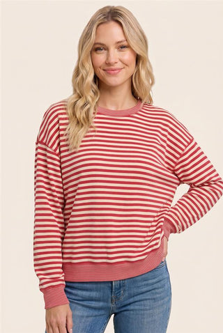 Soft-Touch Mixed Stripe Drop Shoulder Sweatshirt-Apparel & Accessories-Staccato-Stella Violet Boutique in Arvada, Colorado