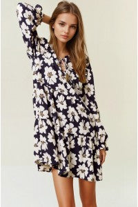 Wildflower Whimsy: Ruffled Floral Mini Dress in Dijon & Black-Dress-Doe & Rae-Stella Violet Boutique in Arvada, Colorado