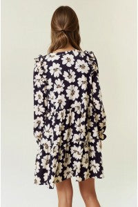 Wildflower Whimsy: Ruffled Floral Mini Dress in Dijon & Black-Dress-Doe & Rae-Stella Violet Boutique in Arvada, Colorado
