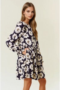 Wildflower Whimsy: Ruffled Floral Mini Dress in Dijon & Black-Dress-Doe & Rae-Stella Violet Boutique in Arvada, Colorado