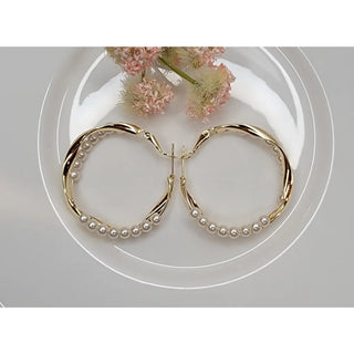 Pearl Criss Cross Gold Hoop Earrings-Earrings-Betty Oh-Stella Violet Boutique in Arvada, Colorado
