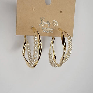 Pearl Criss Cross Gold Hoop Earrings-Earrings-Betty Oh-Stella Violet Boutique in Arvada, Colorado