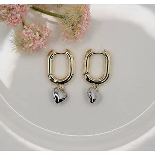 Two Tone Heart Drop Huggie Earrings-Earrings-Betty Oh-Stella Violet Boutique in Arvada, Colorado