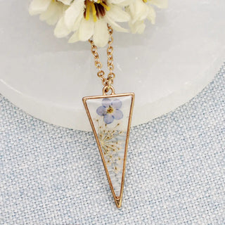 Long Triangle Gold Dried Flower Necklace-Earrings-Zad-Stella Violet Boutique in Arvada, Colorado