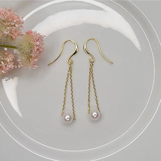 Single Pearl Chain Dangle Earrings-Earrings-Betty Oh-Stella Violet Boutique in Arvada, Colorado