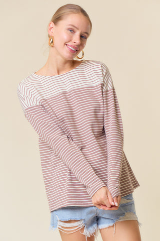 Striped Knit Top with Back Placket-Top-Doe & Rae-Stella Violet Boutique in Arvada, Colorado