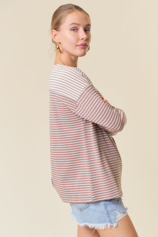 Striped Knit Top with Back Placket-Top-Doe & Rae-Stella Violet Boutique in Arvada, Colorado