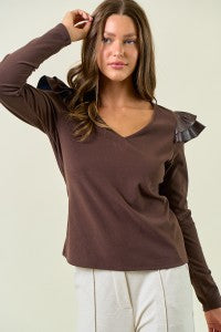 V-Neck Ruffle Long Sleeve Top-Top-Doe & Rae-Stella Violet Boutique in Arvada, Colorado