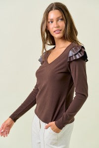 V-Neck Ruffle Long Sleeve Top-Top-Doe & Rae-Stella Violet Boutique in Arvada, Colorado