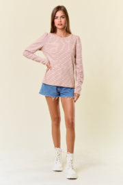 Striped Puff Long Sleeve Tee-Top-Doe & Rae-Stella Violet Boutique in Arvada, Colorado