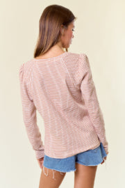 Striped Puff Long Sleeve Tee-Top-Doe & Rae-Stella Violet Boutique in Arvada, Colorado