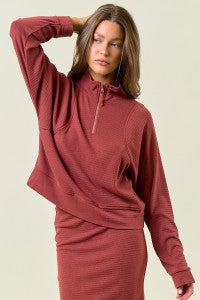 Textured Half Zip Sweatshirt-Top-Doe & Rae-Stella Violet Boutique in Arvada, Colorado