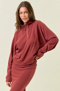 Textured Half Zip Sweatshirt-Top-Doe & Rae-Stella Violet Boutique in Arvada, Colorado