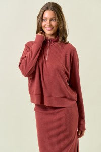 Textured Half Zip Sweatshirt-Top-Doe & Rae-Stella Violet Boutique in Arvada, Colorado