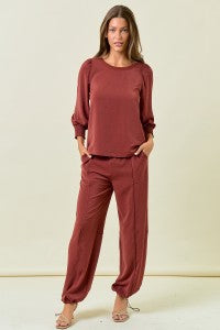 Sienna Satin Puff Sleeve Blouse-Top-Doe & Rae-Stella Violet Boutique in Arvada, Colorado