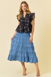 Midnight Garden Ruffle Top-Shirts & Tops-Doe & Rae-Stella Violet Boutique in Arvada, Colorado