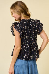 Midnight Garden Ruffle Top-Shirts & Tops-Doe & Rae-Stella Violet Boutique in Arvada, Colorado