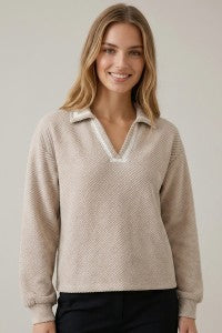 Cozy-Chic Blanket Stitch Cashmere Blend Polo ✨-Top-Doe & Rae-Stella Violet Boutique in Arvada, Colorado