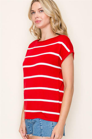 Short Sleeve Striped Sweater-Shirts & Tops-Staccato-Stella Violet Boutique in Arvada, Colorado