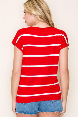 Short Sleeve Striped Sweater-Shirts & Tops-Staccato-Stella Violet Boutique in Arvada, Colorado